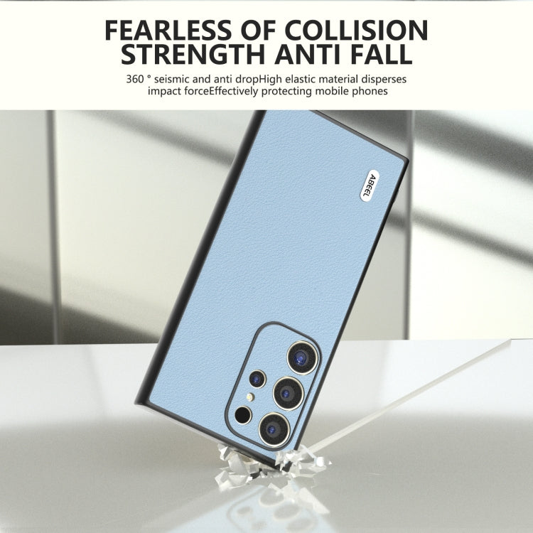 For Samsung Galaxy S24 Ultra 5G ABEEL Genuine Leather Wave Black Edge Phone Case(Blue) - HoMEdemic™ 