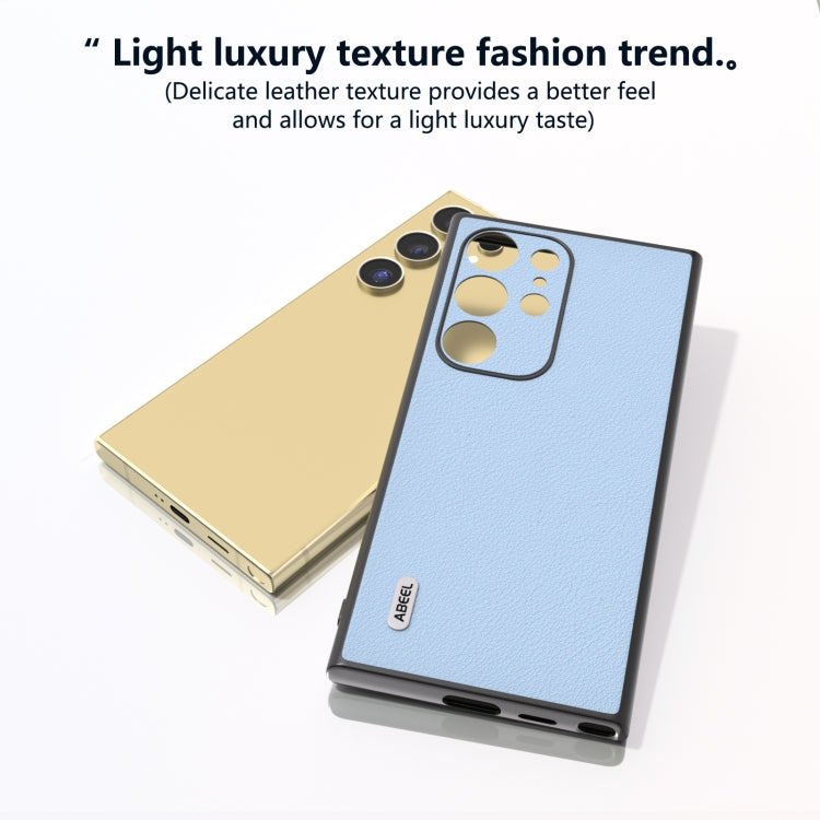 For Samsung Galaxy S24 Ultra 5G ABEEL Genuine Leather Wave Black Edge Phone Case(Blue) - HoMEdemic™ 