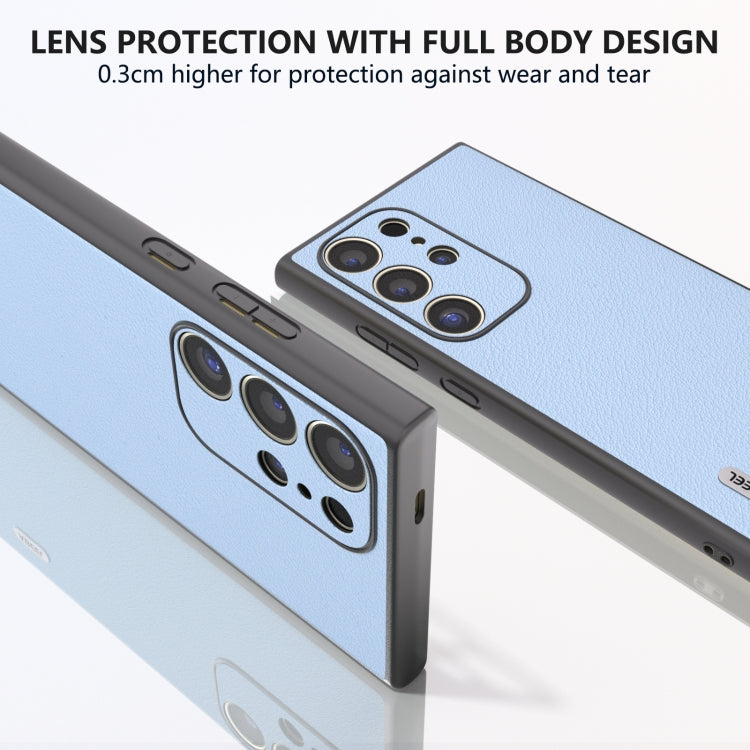 For Samsung Galaxy S24 Ultra 5G ABEEL Genuine Leather Wave Black Edge Phone Case(Blue) - HoMEdemic™ 