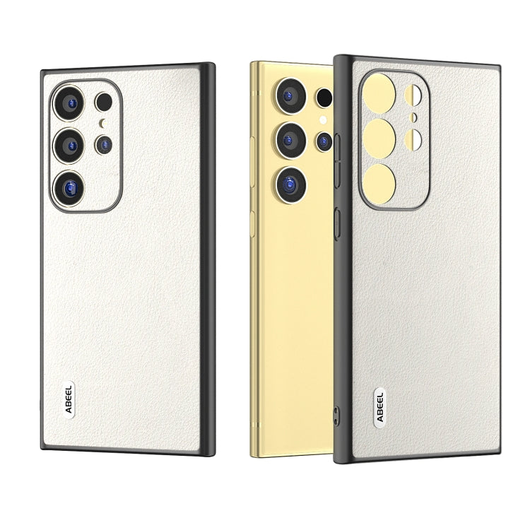 For Samsung Galaxy S24 Ultra 5G ABEEL Genuine Leather Wave Black Edge Phone Case(Grey) - HoMEdemic™ 