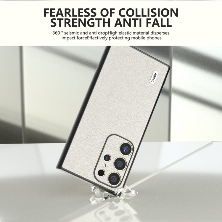 For Samsung Galaxy S24 Ultra 5G ABEEL Genuine Leather Wave Black Edge Phone Case(Grey) - HoMEdemic™ 