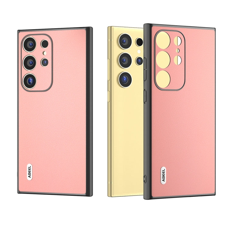 For Samsung Galaxy S24 Ultra 5G ABEEL Genuine Leather Wave Black Edge Phone Case(Pink) - HoMEdemic™ 