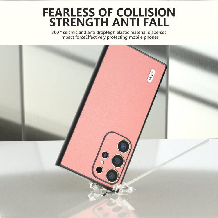 For Samsung Galaxy S24 Ultra 5G ABEEL Genuine Leather Wave Black Edge Phone Case(Pink) - HoMEdemic™ 