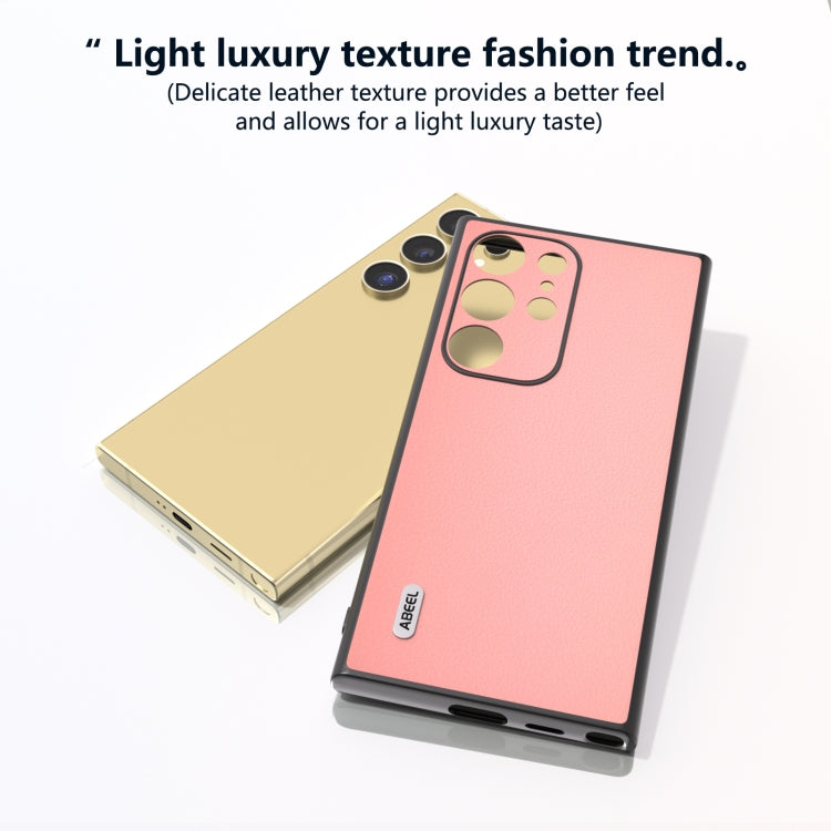 For Samsung Galaxy S24 Ultra 5G ABEEL Genuine Leather Wave Black Edge Phone Case(Pink) - HoMEdemic™ 