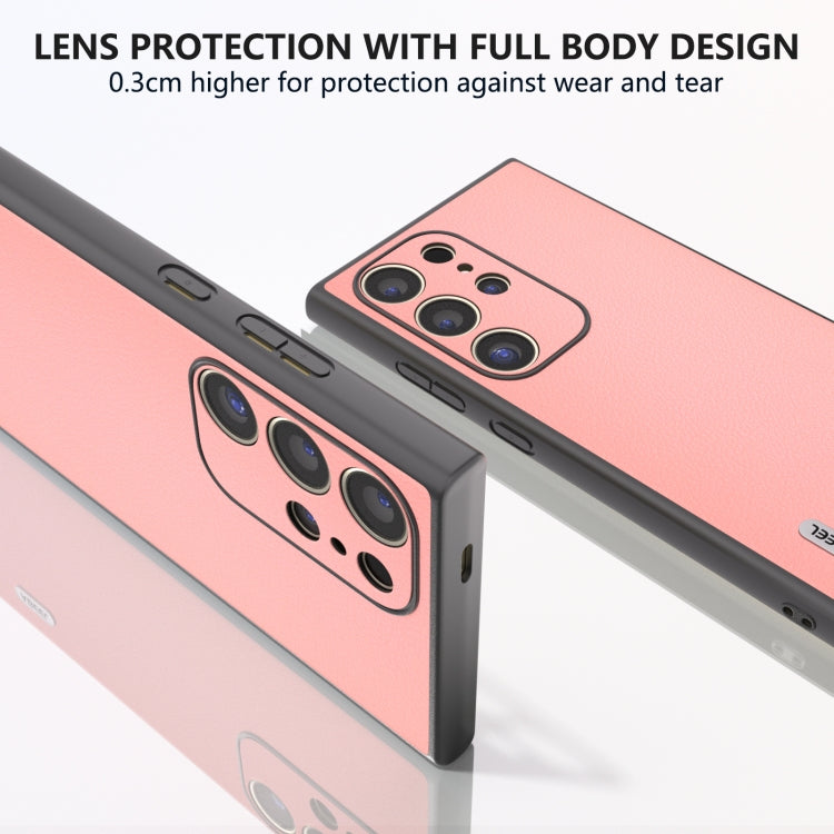 For Samsung Galaxy S24 Ultra 5G ABEEL Genuine Leather Wave Black Edge Phone Case(Pink) - HoMEdemic™ 