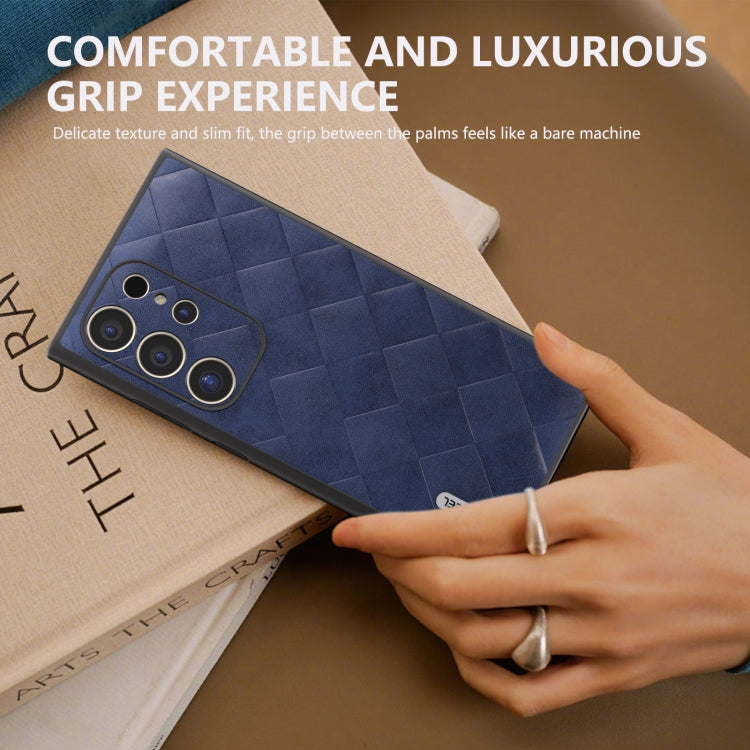 For Samsung Galaxy S24 Ultra 5G ABEEL Weave Plaid PU Phone Case(Blue) - HoMEdemic™ 