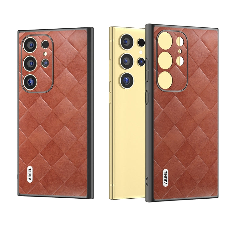 For Samsung Galaxy S24 Ultra 5G ABEEL Weave Plaid PU Phone Case(Brown) - HoMEdemic™ 