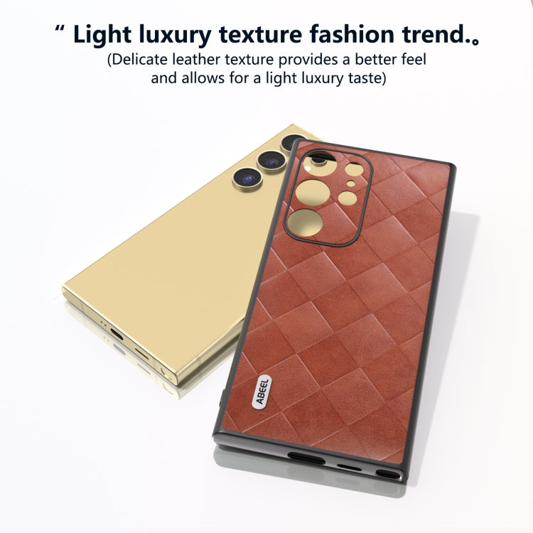 For Samsung Galaxy S24 Ultra 5G ABEEL Weave Plaid PU Phone Case(Brown) - HoMEdemic™ 