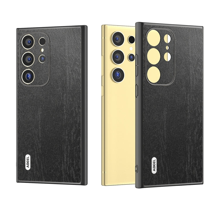 For Samsung Galaxy S24 Ultra 5G ABEEL Wood Texture PU Phone Case(Black) - HoMEdemic™ 