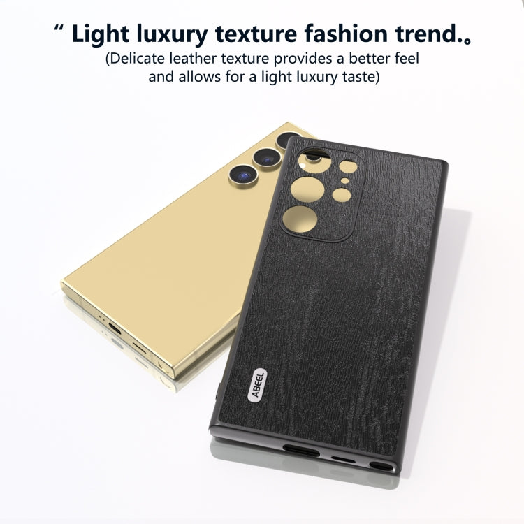 For Samsung Galaxy S24 Ultra 5G ABEEL Wood Texture PU Phone Case(Black) - HoMEdemic™ 