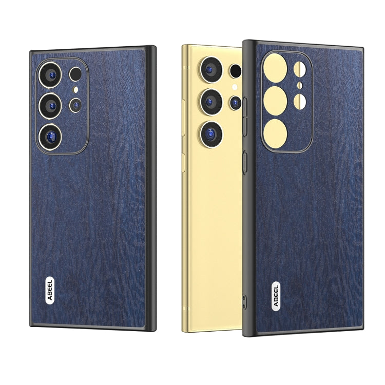 For Samsung Galaxy S24 Ultra 5G ABEEL Wood Texture PU Phone Case(Blue) - HoMEdemic™ 