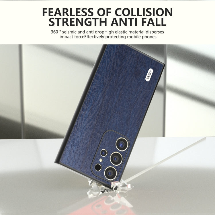 For Samsung Galaxy S24 Ultra 5G ABEEL Wood Texture PU Phone Case(Blue) - HoMEdemic™ 