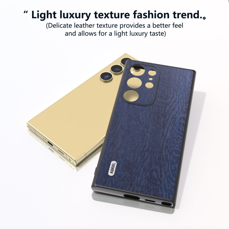 For Samsung Galaxy S24 Ultra 5G ABEEL Wood Texture PU Phone Case(Blue) - HoMEdemic™ 