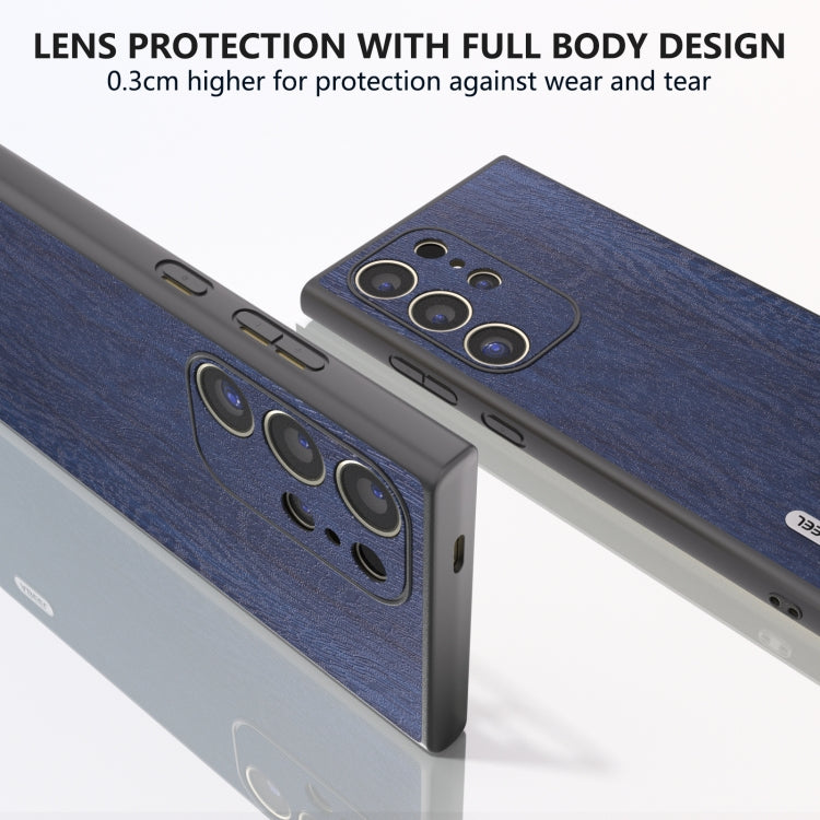 For Samsung Galaxy S24 Ultra 5G ABEEL Wood Texture PU Phone Case(Blue) - HoMEdemic™ 
