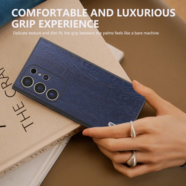 For Samsung Galaxy S24 Ultra 5G ABEEL Wood Texture PU Phone Case(Blue) - HoMEdemic™ 