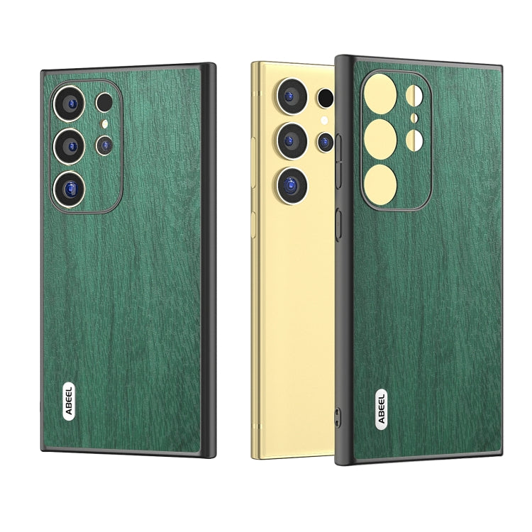 For Samsung Galaxy S24 Ultra 5G ABEEL Wood Texture PU Phone Case(Green) - HoMEdemic™ 
