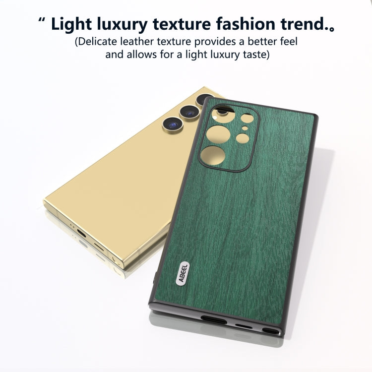 For Samsung Galaxy S24 Ultra 5G ABEEL Wood Texture PU Phone Case(Green) - HoMEdemic™ 