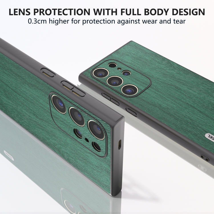 For Samsung Galaxy S24 Ultra 5G ABEEL Wood Texture PU Phone Case(Green) - HoMEdemic™ 