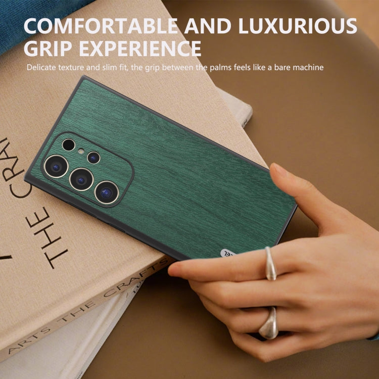 For Samsung Galaxy S24 Ultra 5G ABEEL Wood Texture PU Phone Case(Green) - HoMEdemic™ 