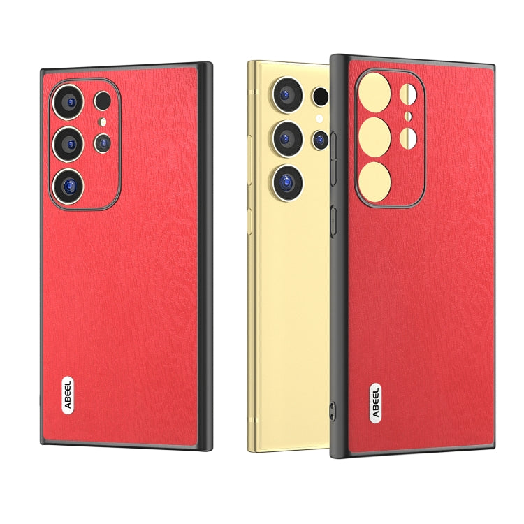 For Samsung Galaxy S24 Ultra 5G ABEEL Wood Texture PU Phone Case(Red) - HoMEdemic™ 