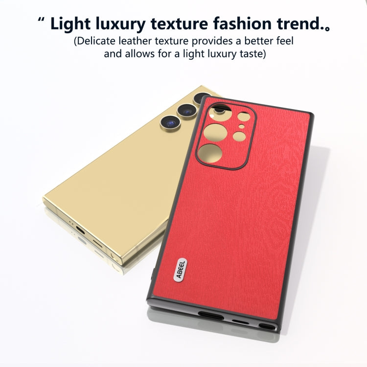For Samsung Galaxy S24 Ultra 5G ABEEL Wood Texture PU Phone Case(Red) - HoMEdemic™ 