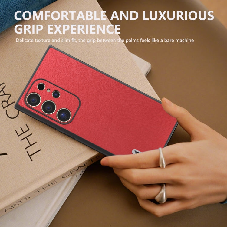 For Samsung Galaxy S24 Ultra 5G ABEEL Wood Texture PU Phone Case(Red) - HoMEdemic™ 