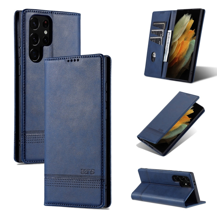 For Samsung Galaxy S24 Ultra 5G AZNS Magnetic Calf Texture Flip Leather Phone Case(Dark Blue) - HoMEdemic™ 