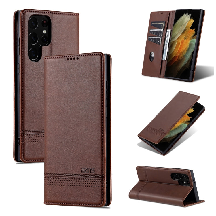 For Samsung Galaxy S24 Ultra 5G AZNS Magnetic Calf Texture Flip Leather Phone Case(Dark Brown) - HoMEdemic™ 