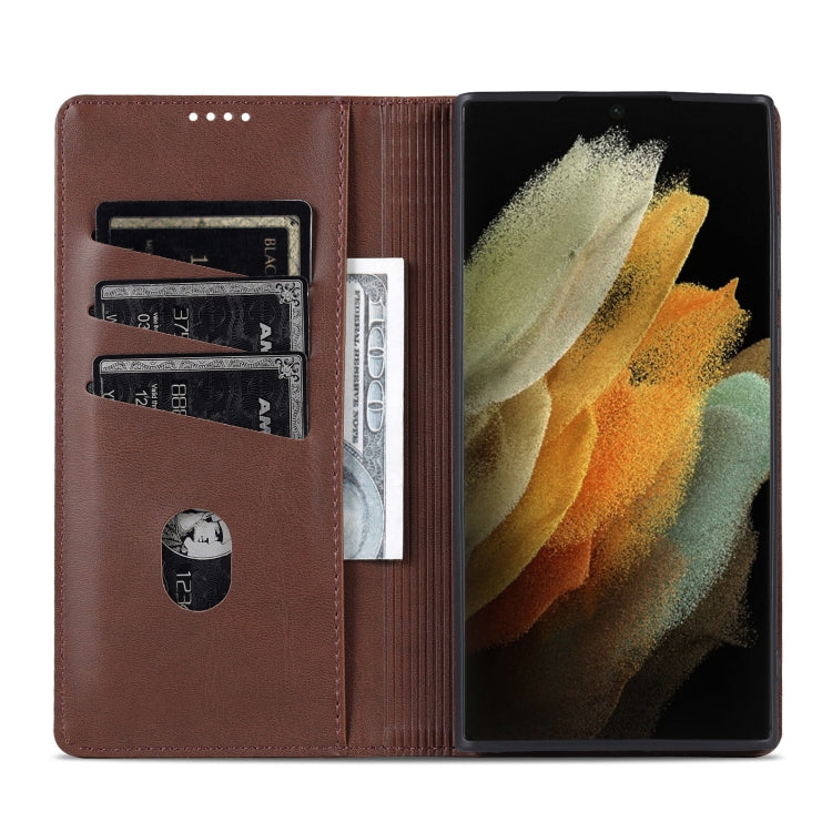 For Samsung Galaxy S24 Ultra 5G AZNS Magnetic Calf Texture Flip Leather Phone Case(Dark Brown) - HoMEdemic™ 