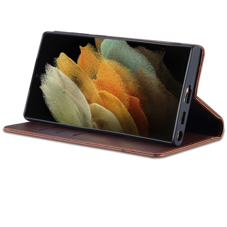 For Samsung Galaxy S24 Ultra 5G AZNS Magnetic Calf Texture Flip Leather Phone Case(Dark Brown) - HoMEdemic™ 