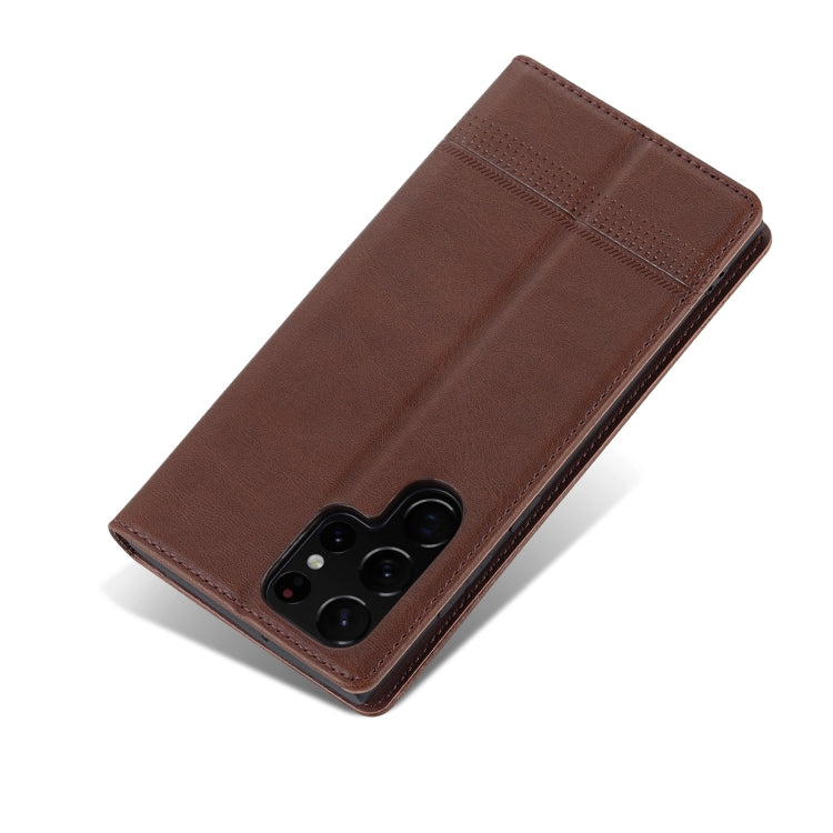 For Samsung Galaxy S24 Ultra 5G AZNS Magnetic Calf Texture Flip Leather Phone Case(Dark Brown) - HoMEdemic™ 