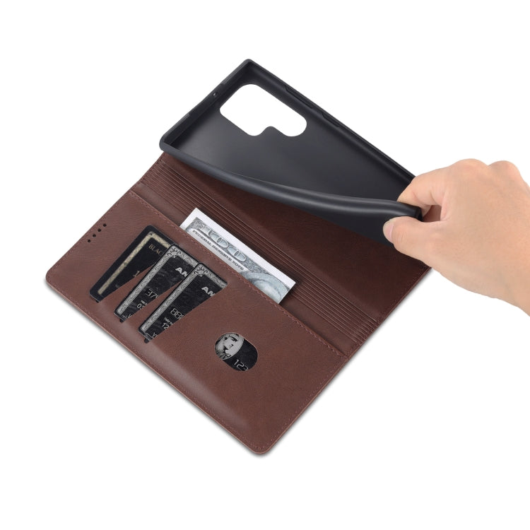 For Samsung Galaxy S24 Ultra 5G AZNS Magnetic Calf Texture Flip Leather Phone Case(Dark Brown) - HoMEdemic™ 