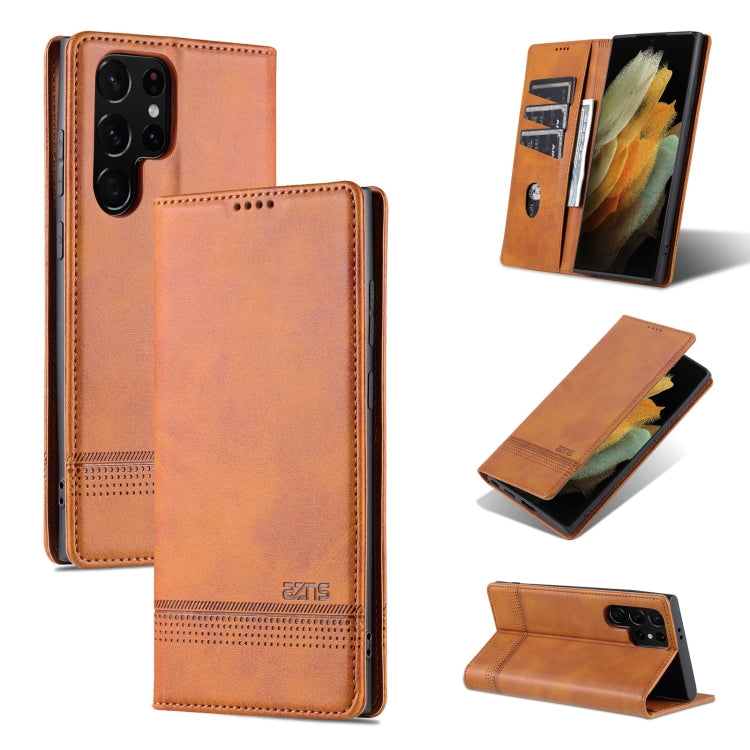 For Samsung Galaxy S24 Ultra 5G AZNS Magnetic Calf Texture Flip Leather Phone Case(Light Brown) - HoMEdemic™ 