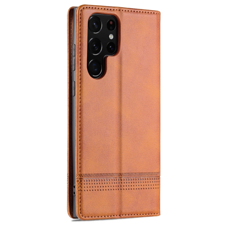 For Samsung Galaxy S24 Ultra 5G AZNS Magnetic Calf Texture Flip Leather Phone Case(Light Brown) - HoMEdemic™ 