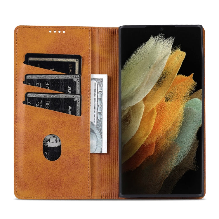 For Samsung Galaxy S24 Ultra 5G AZNS Magnetic Calf Texture Flip Leather Phone Case(Light Brown) - HoMEdemic™ 