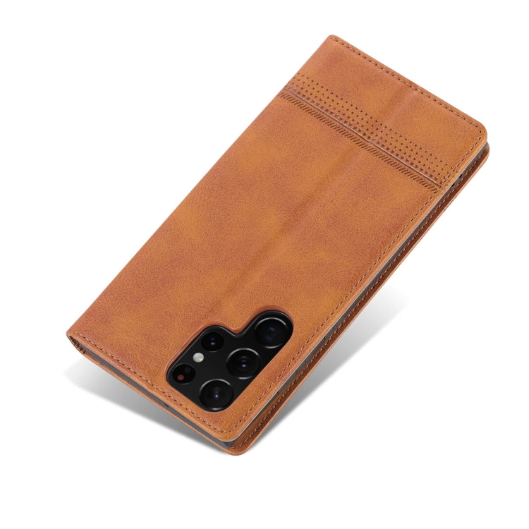 For Samsung Galaxy S24 Ultra 5G AZNS Magnetic Calf Texture Flip Leather Phone Case(Light Brown) - HoMEdemic™ 