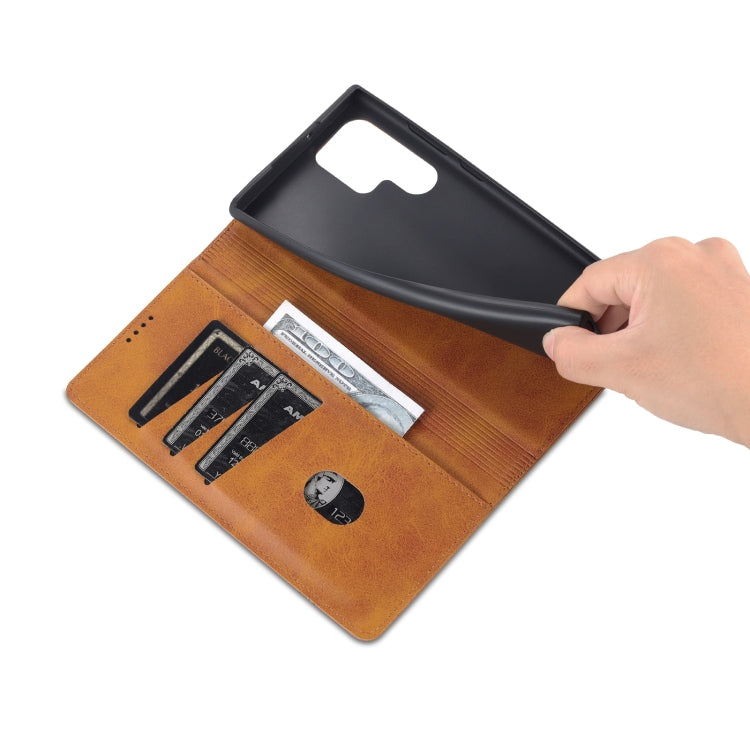 For Samsung Galaxy S24 Ultra 5G AZNS Magnetic Calf Texture Flip Leather Phone Case(Light Brown) - HoMEdemic™ 