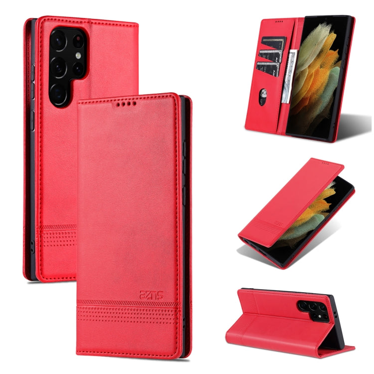 For Samsung Galaxy S24 Ultra 5G AZNS Magnetic Calf Texture Flip Leather Phone Case(Red) - HoMEdemic™ 
