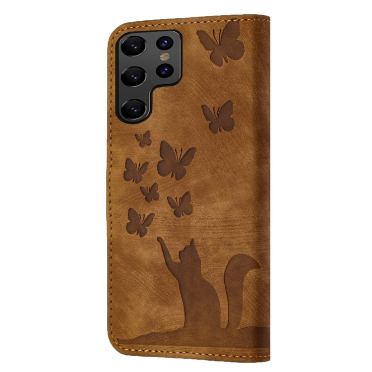 For Samsung Galaxy S24 Ultra 5G Butterfly Cat Embossing Flip Leather Phone Case(Brown) - HoMEdemic™ 