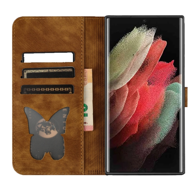 For Samsung Galaxy S24 Ultra 5G Butterfly Cat Embossing Flip Leather Phone Case(Brown) - HoMEdemic™ 