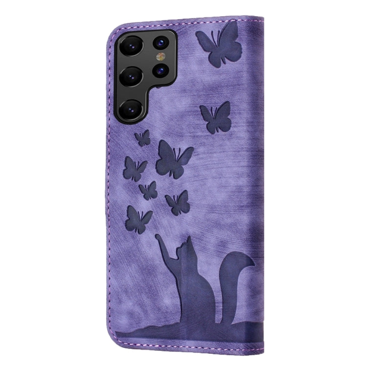 For Samsung Galaxy S24 Ultra 5G Butterfly Cat Embossing Flip Leather Phone Case(Purple) - HoMEdemic™ 