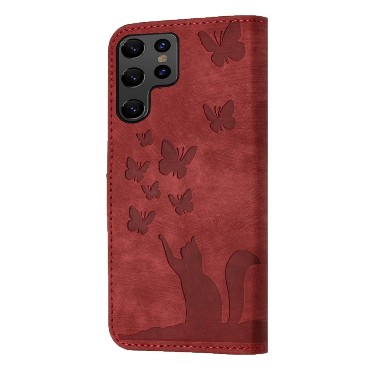 For Samsung Galaxy S24 Ultra 5G Butterfly Cat Embossing Flip Leather Phone Case(Red) - HoMEdemic™ 