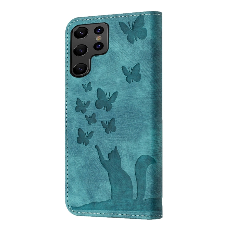 For Samsung Galaxy S24 Ultra 5G Butterfly Cat Embossing Flip Leather Phone Case(Wathet) - HoMEdemic™ 