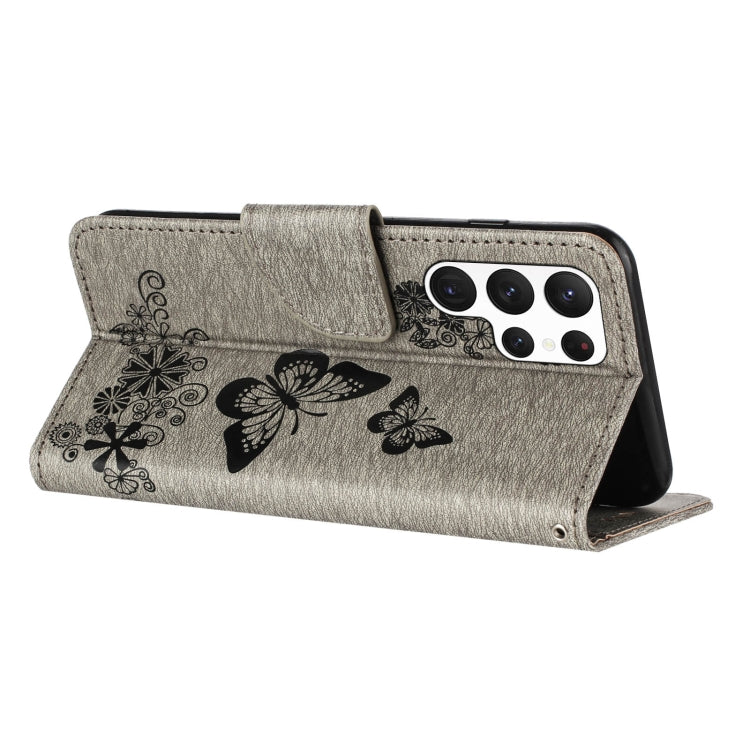 For Samsung Galaxy S24 Ultra 5G Butterfly Embossed Flip Leather Phone Case(Grey) - HoMEdemic™ 