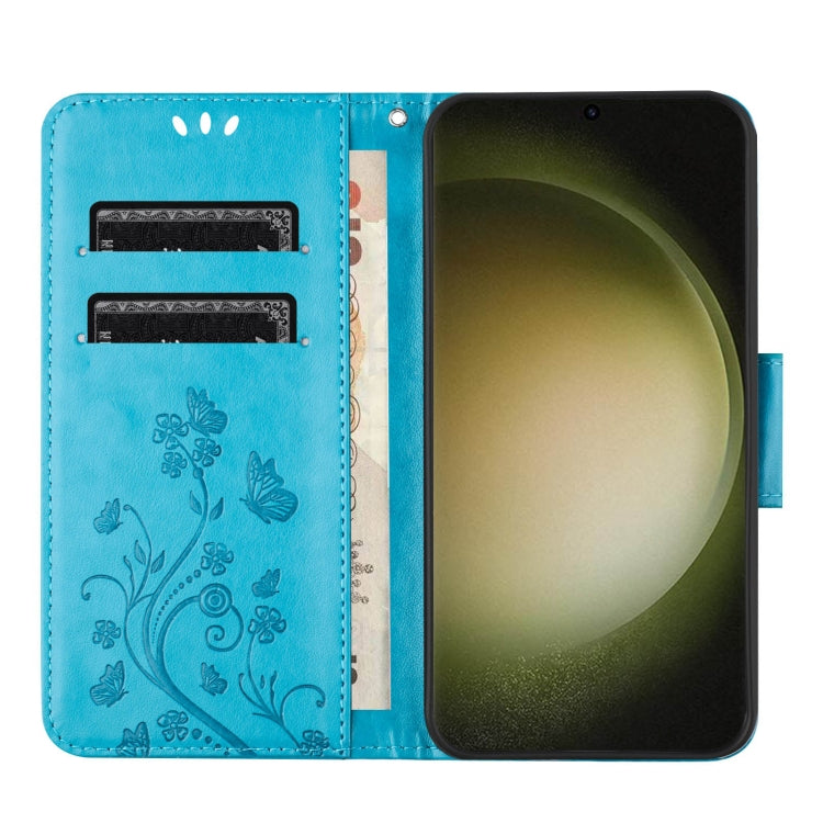 For Samsung Galaxy S24 Ultra 5G Butterfly Flower Pattern Flip Leather Phone Case(Blue) - HoMEdemic™ 