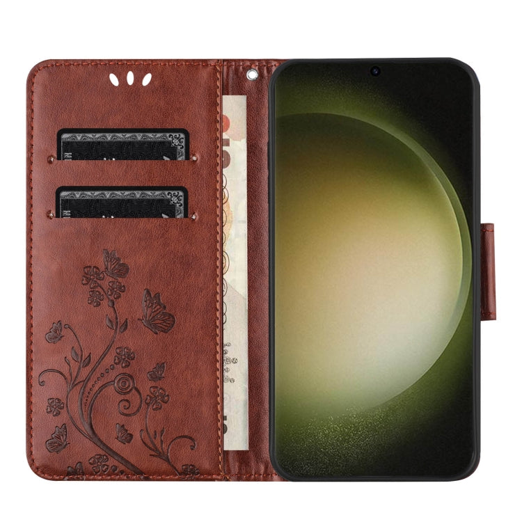 For Samsung Galaxy S24 Ultra 5G Butterfly Flower Pattern Flip Leather Phone Case(Brown) - HoMEdemic™ 