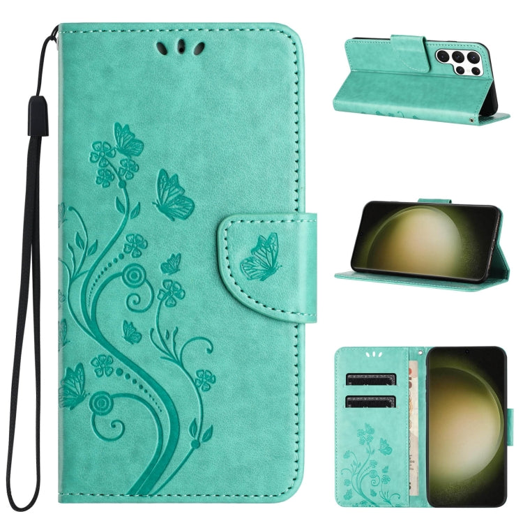 For Samsung Galaxy S24 Ultra 5G Butterfly Flower Pattern Flip Leather Phone Case(Green) - HoMEdemic™ 