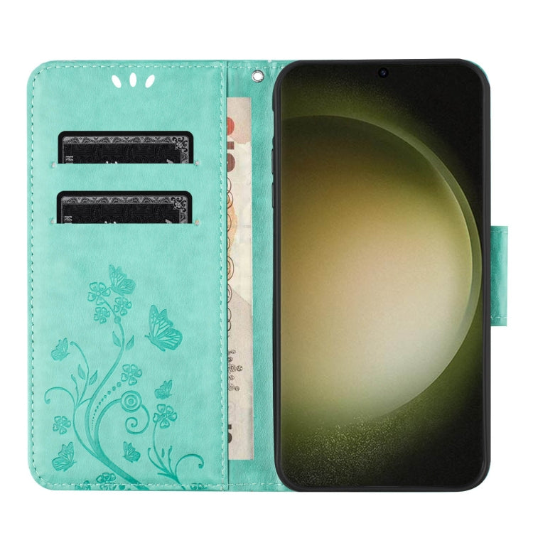 For Samsung Galaxy S24 Ultra 5G Butterfly Flower Pattern Flip Leather Phone Case(Green) - HoMEdemic™ 