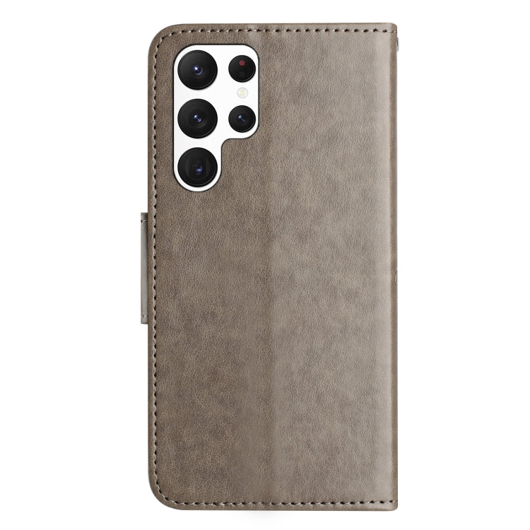 For Samsung Galaxy S24 Ultra 5G Butterfly Flower Pattern Flip Leather Phone Case(Grey) - HoMEdemic™ 