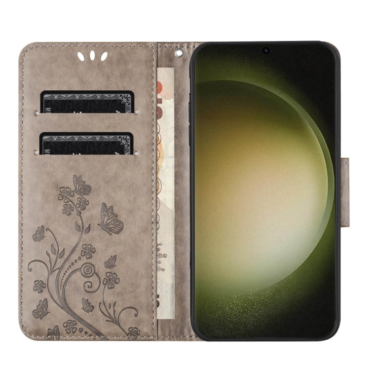 For Samsung Galaxy S24 Ultra 5G Butterfly Flower Pattern Flip Leather Phone Case(Grey) - HoMEdemic™ 